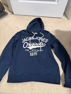 Jack & Jones Navy Blue Hoodie with White Logo